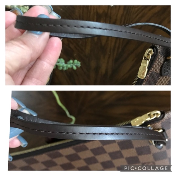 Sold!❤️   Louis Vuitton Neverfull Pouch Mm GM  Damier Ebene w/Crossbody Hardware - Picture 11 of 16